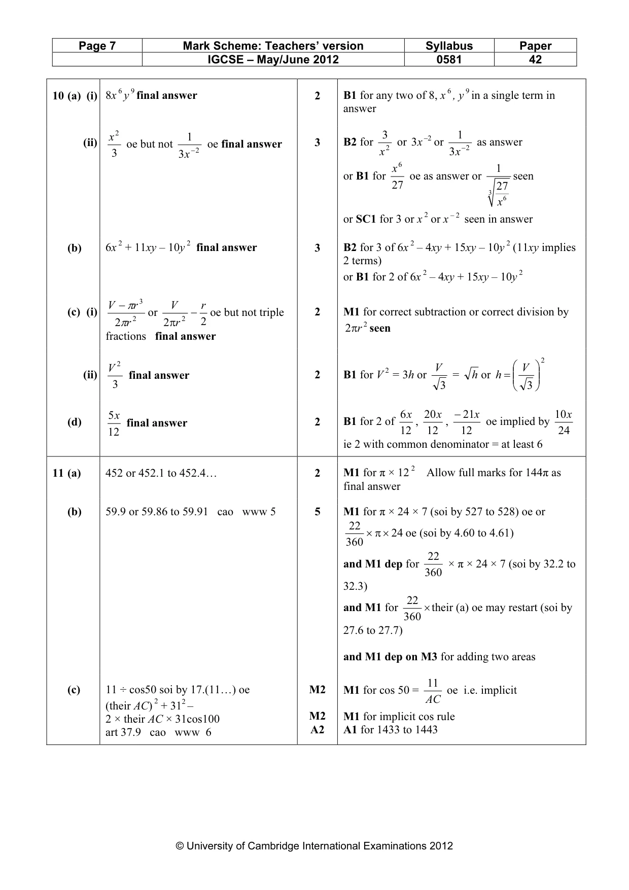 Mark scheme, page 7 of 8