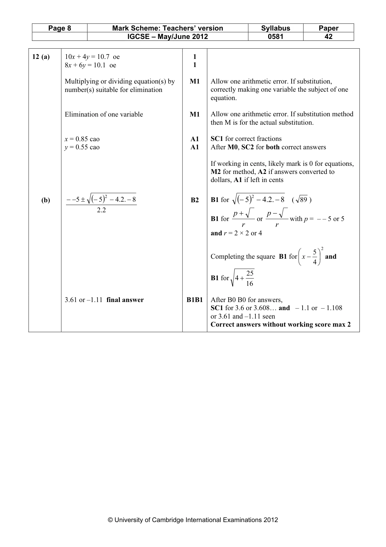 Mark scheme, page 8 of 8
