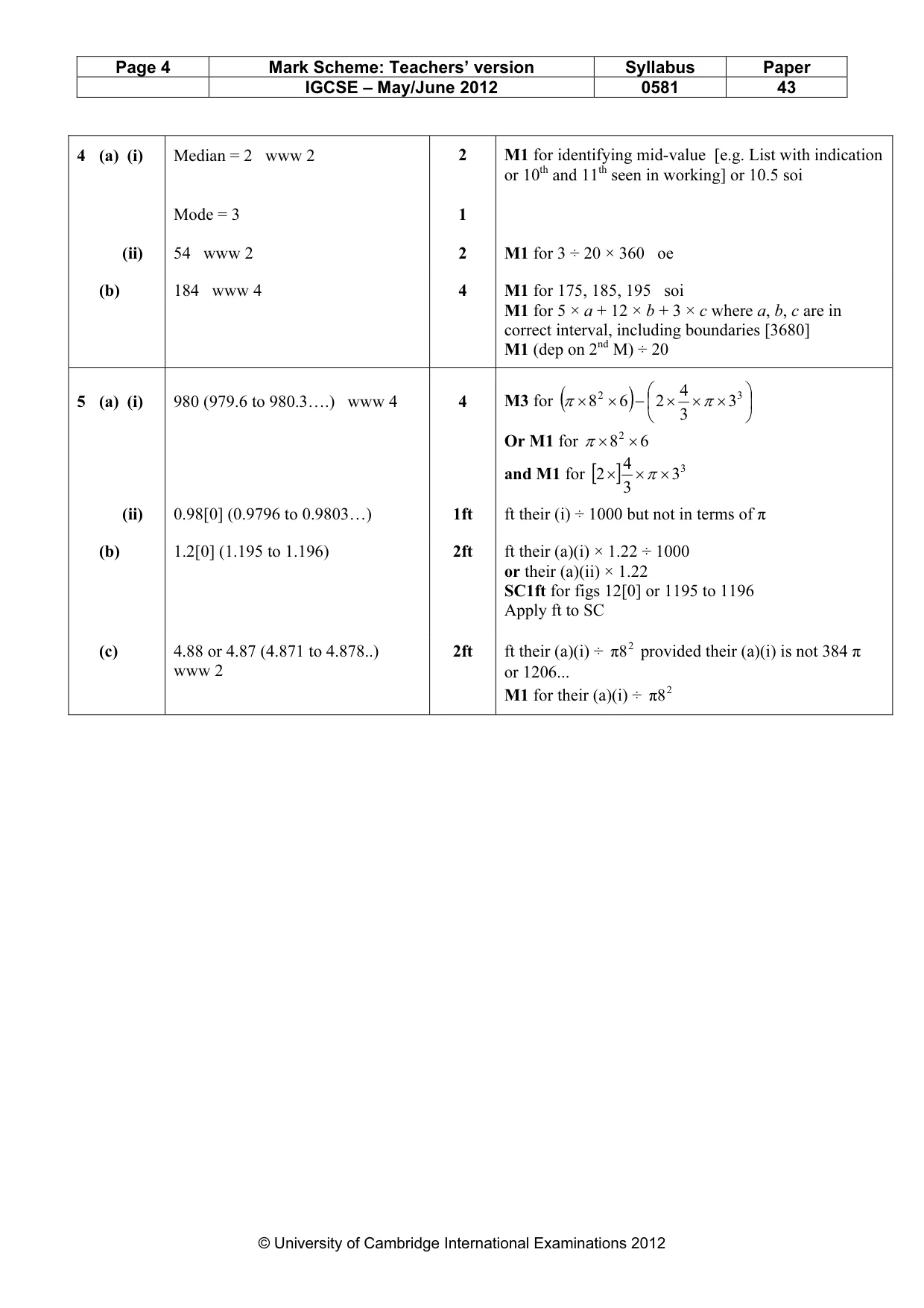 Mark scheme, page 4 of 8