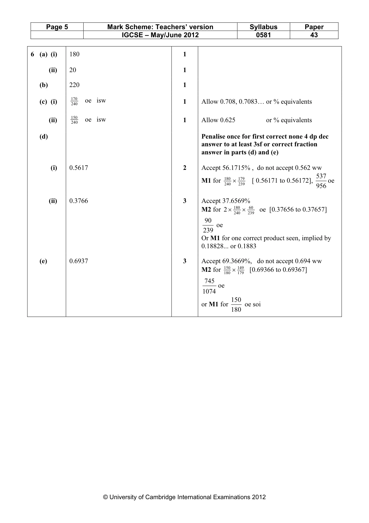 Mark scheme, page 5 of 8