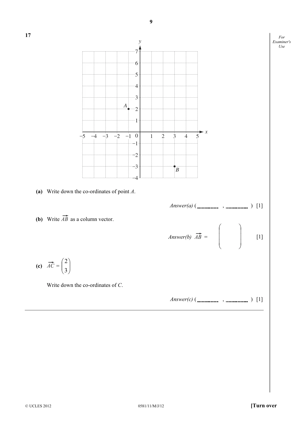 Cambridge IGCSE Mathematics (with coursework) 0581 2012 May/June Paper 1 · Variant 1 question paper, page 9 of 12