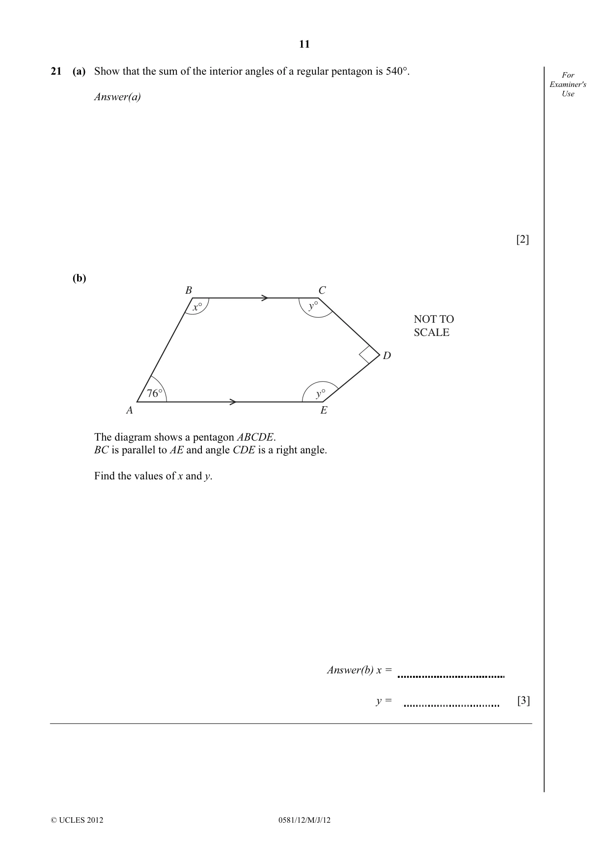 Cambridge IGCSE Mathematics (with coursework) 0581 2012 May/June Paper 1 · Variant 2 question paper, page 11 of 12