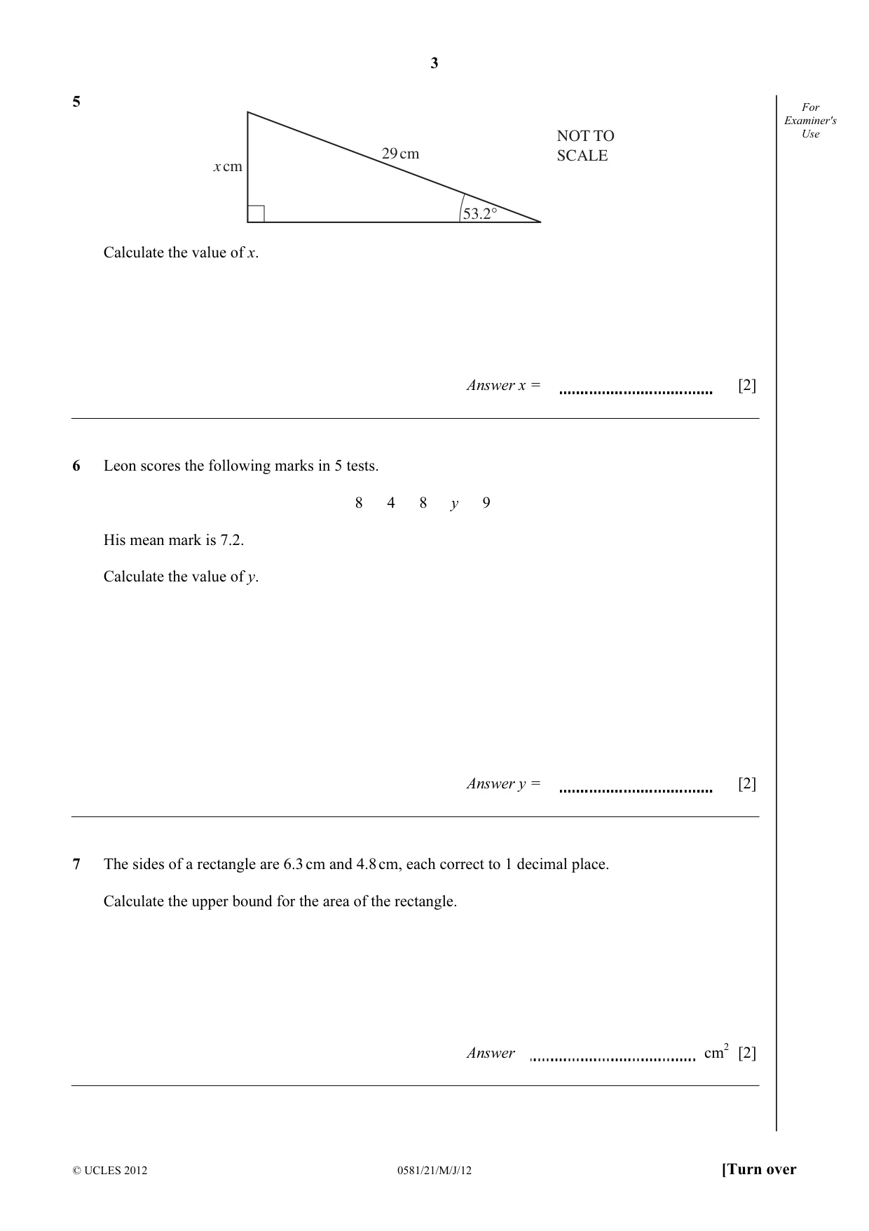 Cambridge IGCSE Mathematics (with coursework) 0581 2012 May/June Paper 2 · Variant 1 question paper, page 3 of 12