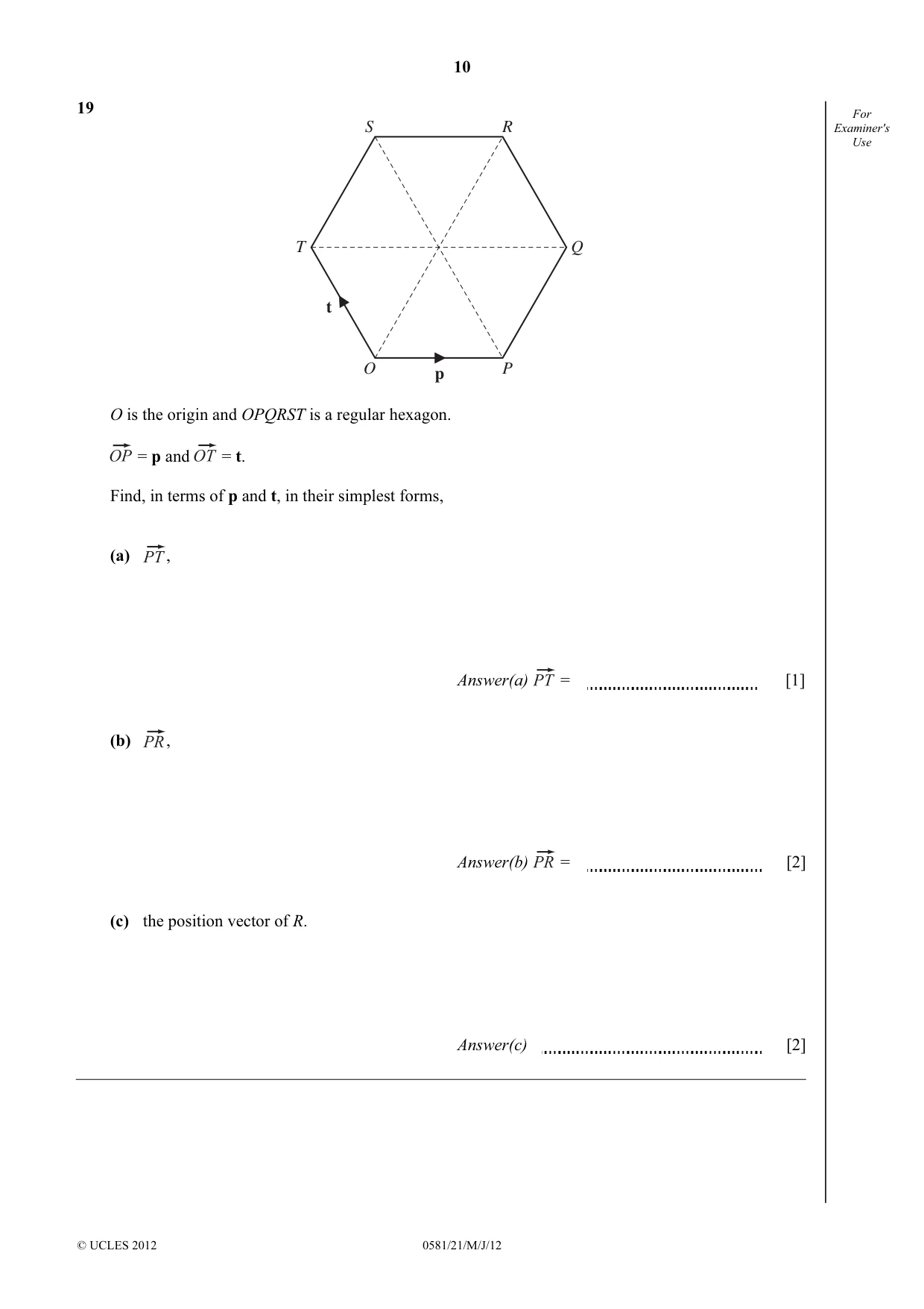 Cambridge IGCSE Mathematics (with coursework) 0581 2012 May/June Paper 2 · Variant 1 question paper, page 10 of 12