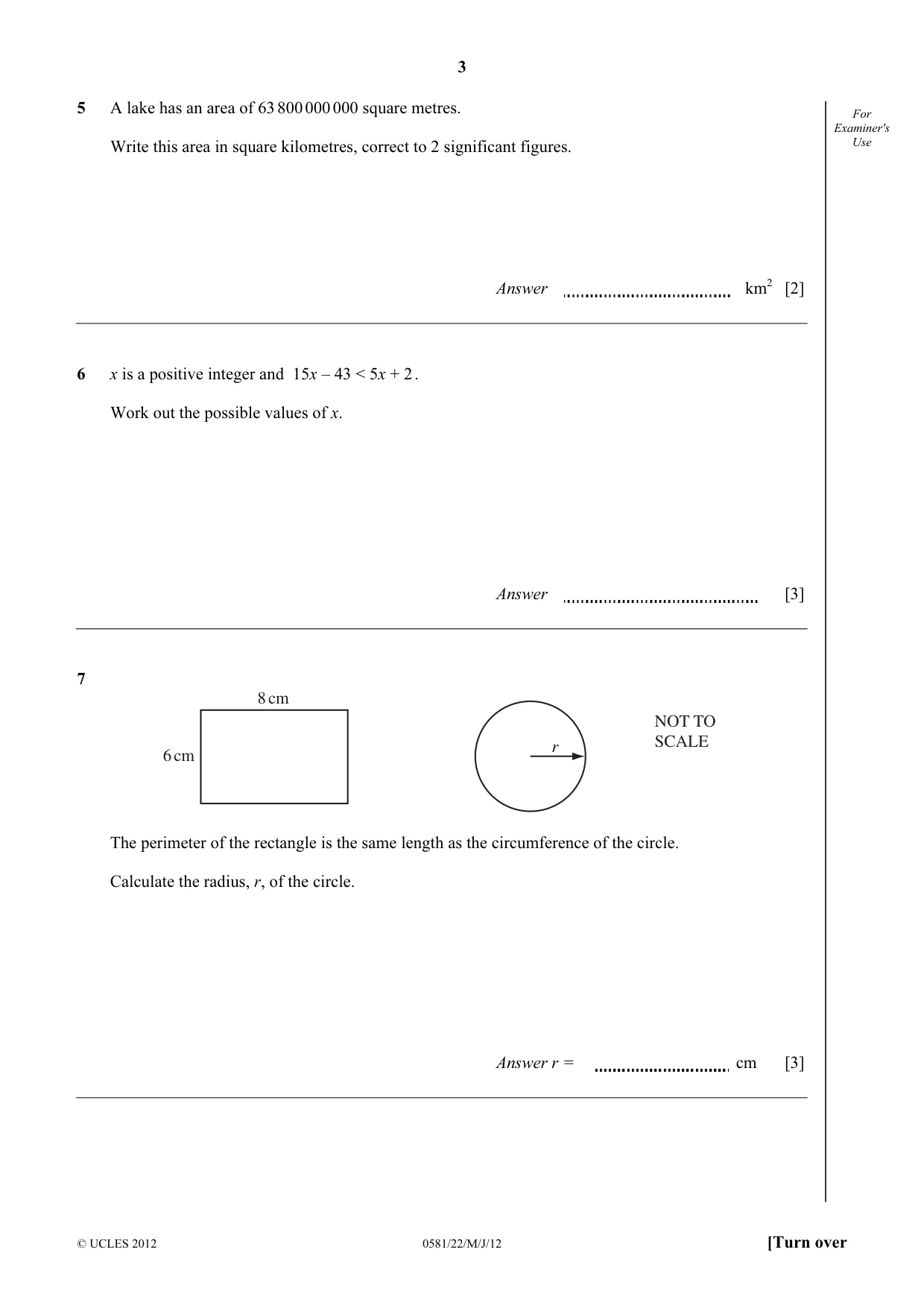 Cambridge IGCSE Mathematics (with coursework) 0581 2012 May/June Paper 2 · Variant 2 question paper, page 3 of 12