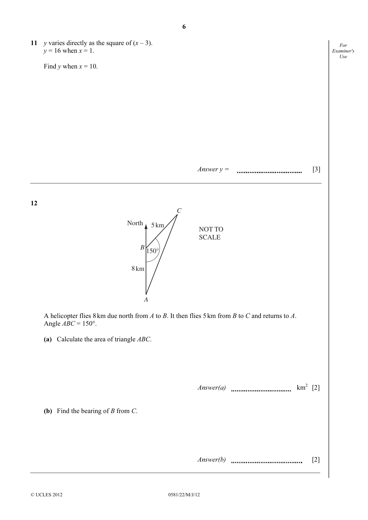 Cambridge IGCSE Mathematics (with coursework) 0581 2012 May/June Paper 2 · Variant 2 question paper, page 6 of 12