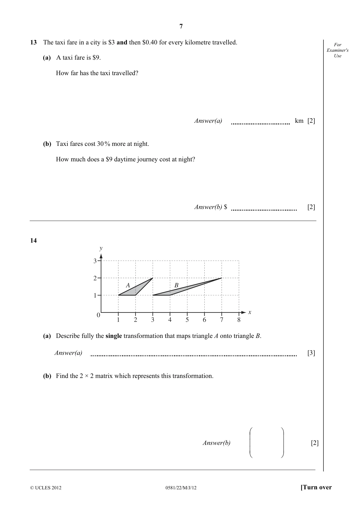 Cambridge IGCSE Mathematics (with coursework) 0581 2012 May/June Paper 2 · Variant 2 question paper, page 7 of 12