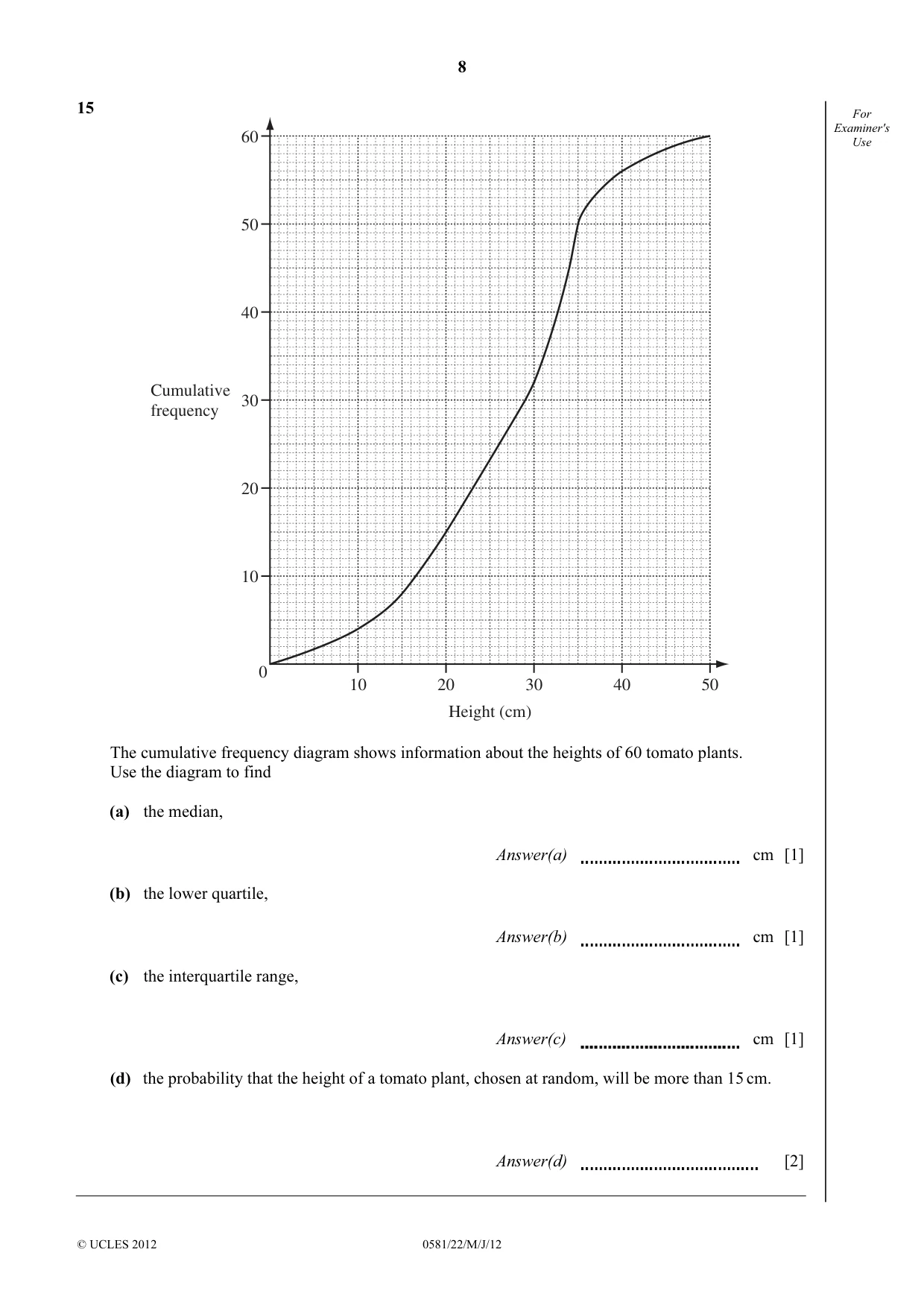 Cambridge IGCSE Mathematics (with coursework) 0581 2012 May/June Paper 2 · Variant 2 question paper, page 8 of 12
