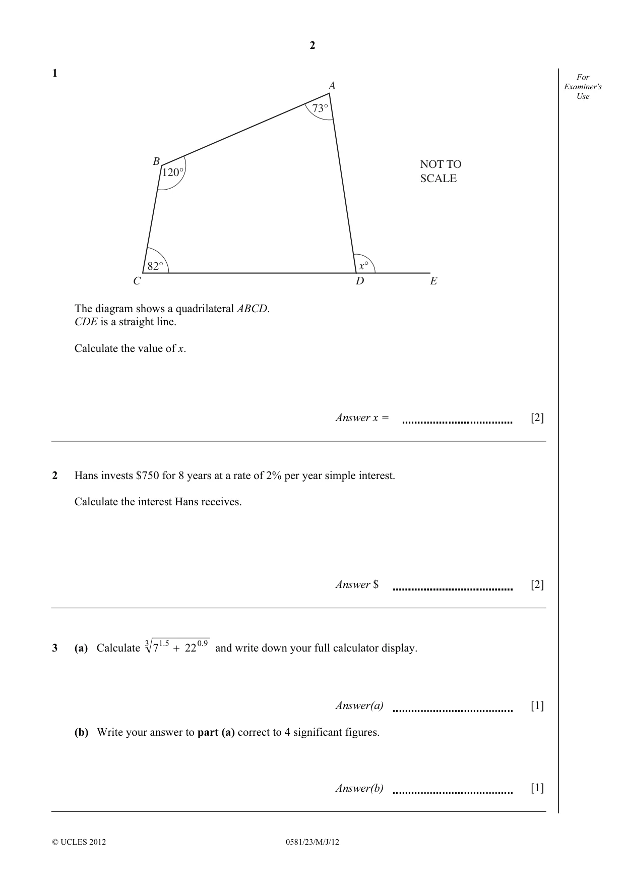 Cambridge IGCSE Mathematics (with coursework) 0581 2012 May/June Paper 2 · Variant 3 question paper, page 2 of 12