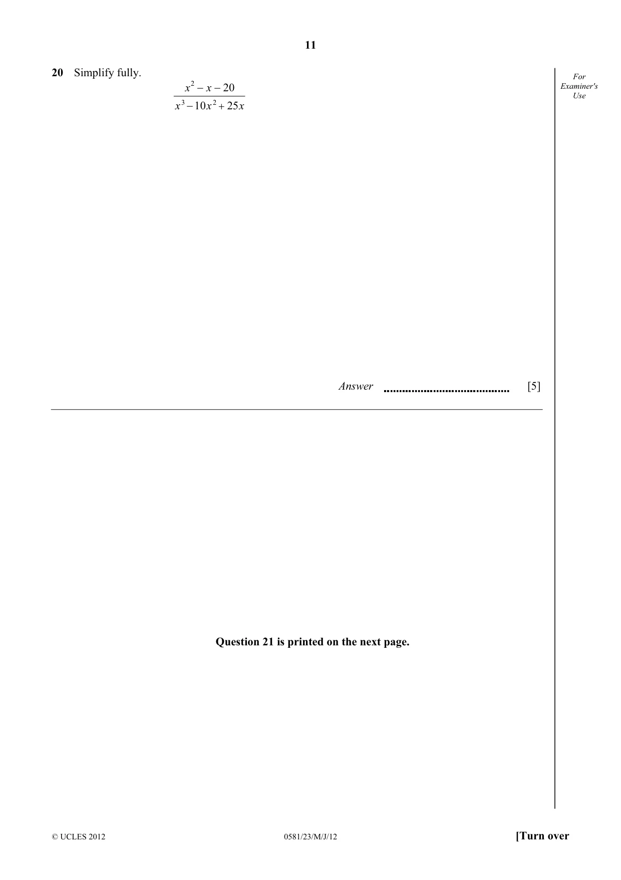 Cambridge IGCSE Mathematics (with coursework) 0581 2012 May/June Paper 2 · Variant 3 question paper, page 11 of 12