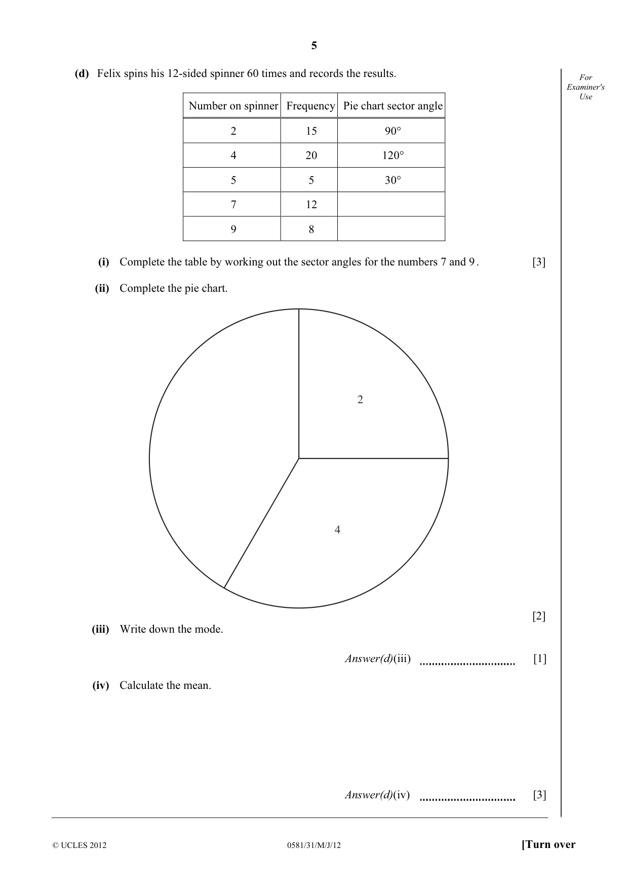 Cambridge IGCSE Mathematics (with coursework) 0581 2012 May/June Paper 3 · Variant 1 question paper, page 5 of 16