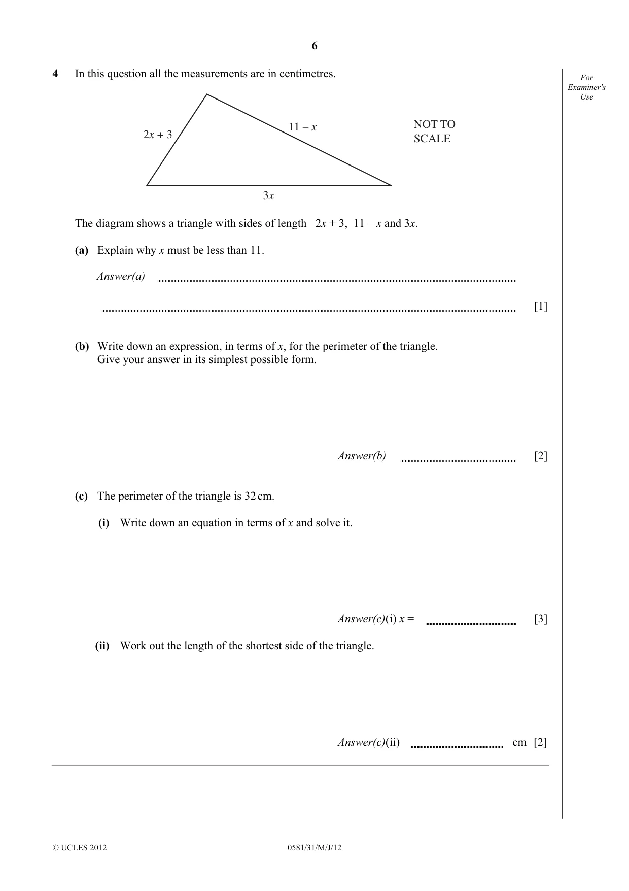 Cambridge IGCSE Mathematics (with coursework) 0581 2012 May/June Paper 3 · Variant 1 question paper, page 6 of 16