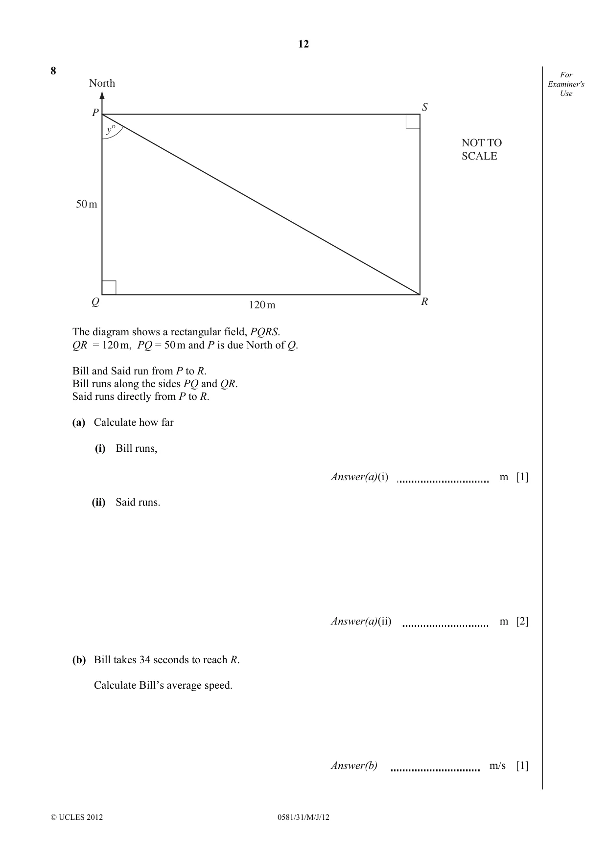 Cambridge IGCSE Mathematics (with coursework) 0581 2012 May/June Paper 3 · Variant 1 question paper, page 12 of 16