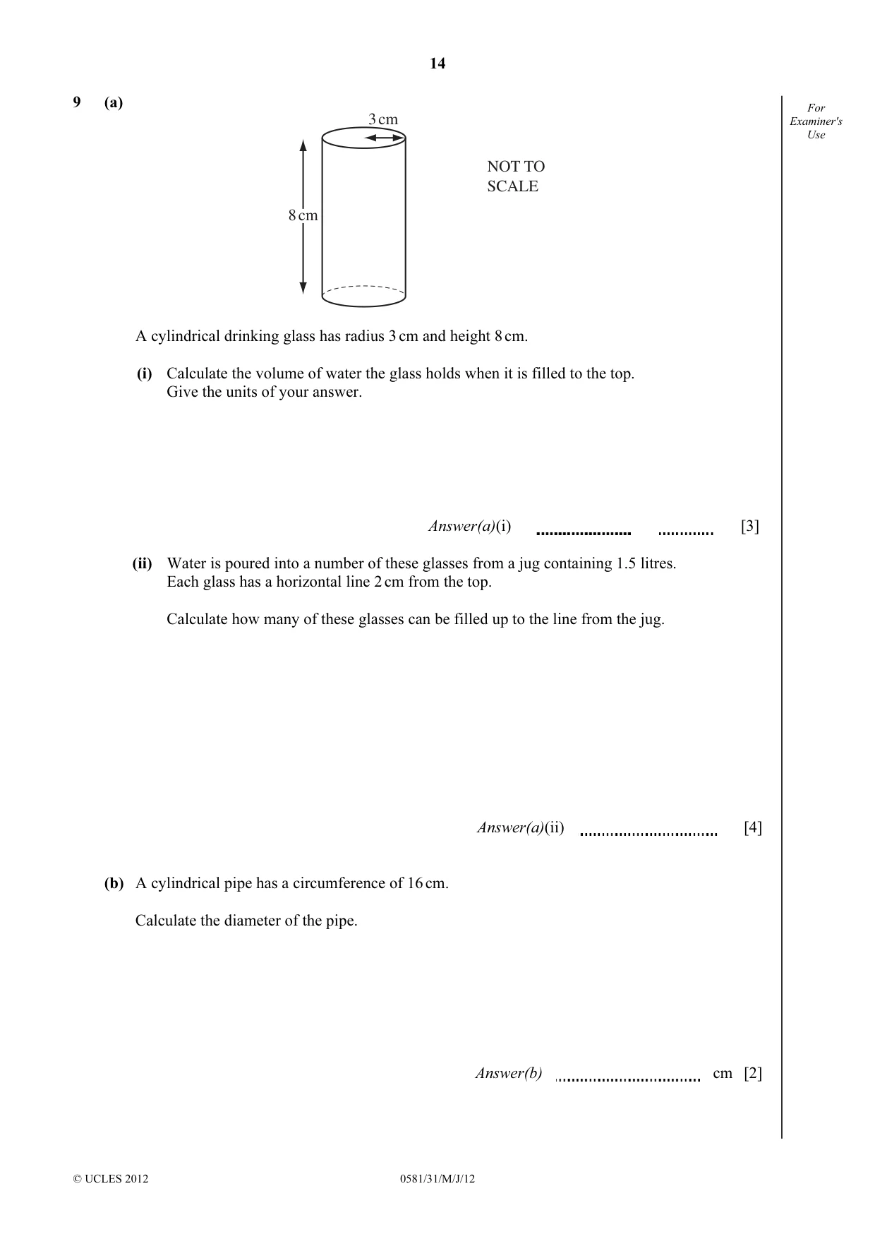 Cambridge IGCSE Mathematics (with coursework) 0581 2012 May/June Paper 3 · Variant 1 question paper, page 14 of 16