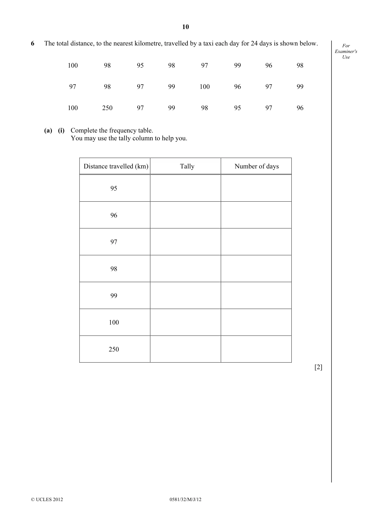 Cambridge IGCSE Mathematics (with coursework) 0581 2012 May/June Paper 3 · Variant 2 question paper, page 10 of 16