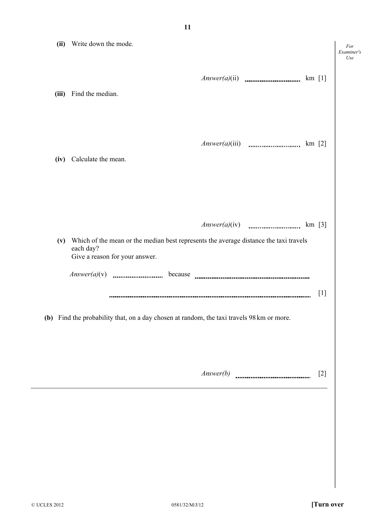 Cambridge IGCSE Mathematics (with coursework) 0581 2012 May/June Paper 3 · Variant 2 question paper, page 11 of 16