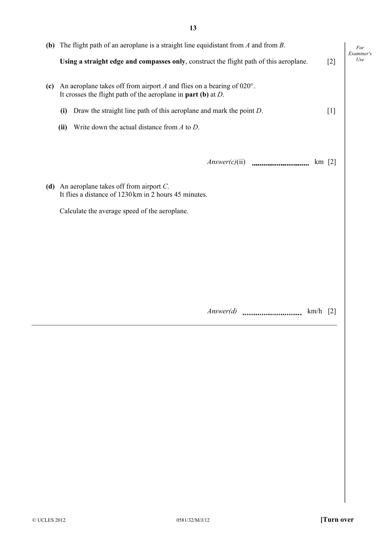 Cambridge IGCSE Mathematics (with coursework) 0581 2012 May/June Paper 3 · Variant 2 question paper, page 13 of 16