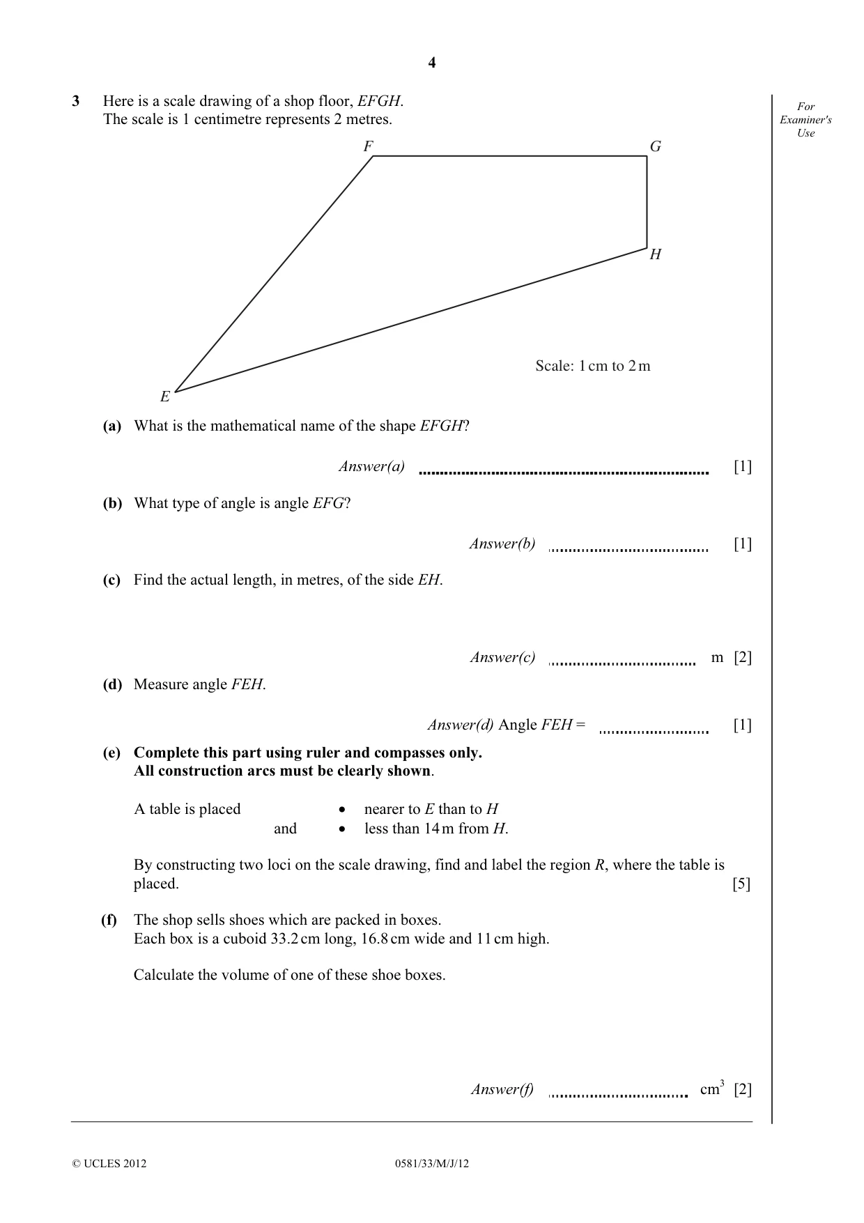 Cambridge IGCSE Mathematics (with coursework) 0581 2012 May/June Paper 3 · Variant 3 question paper, page 4 of 16