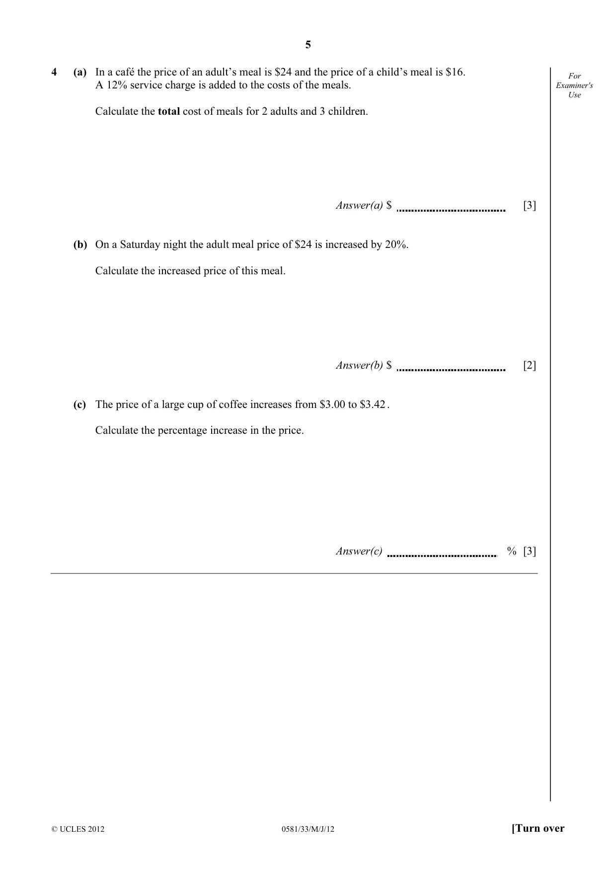 Cambridge IGCSE Mathematics (with coursework) 0581 2012 May/June Paper 3 · Variant 3 question paper, page 5 of 16