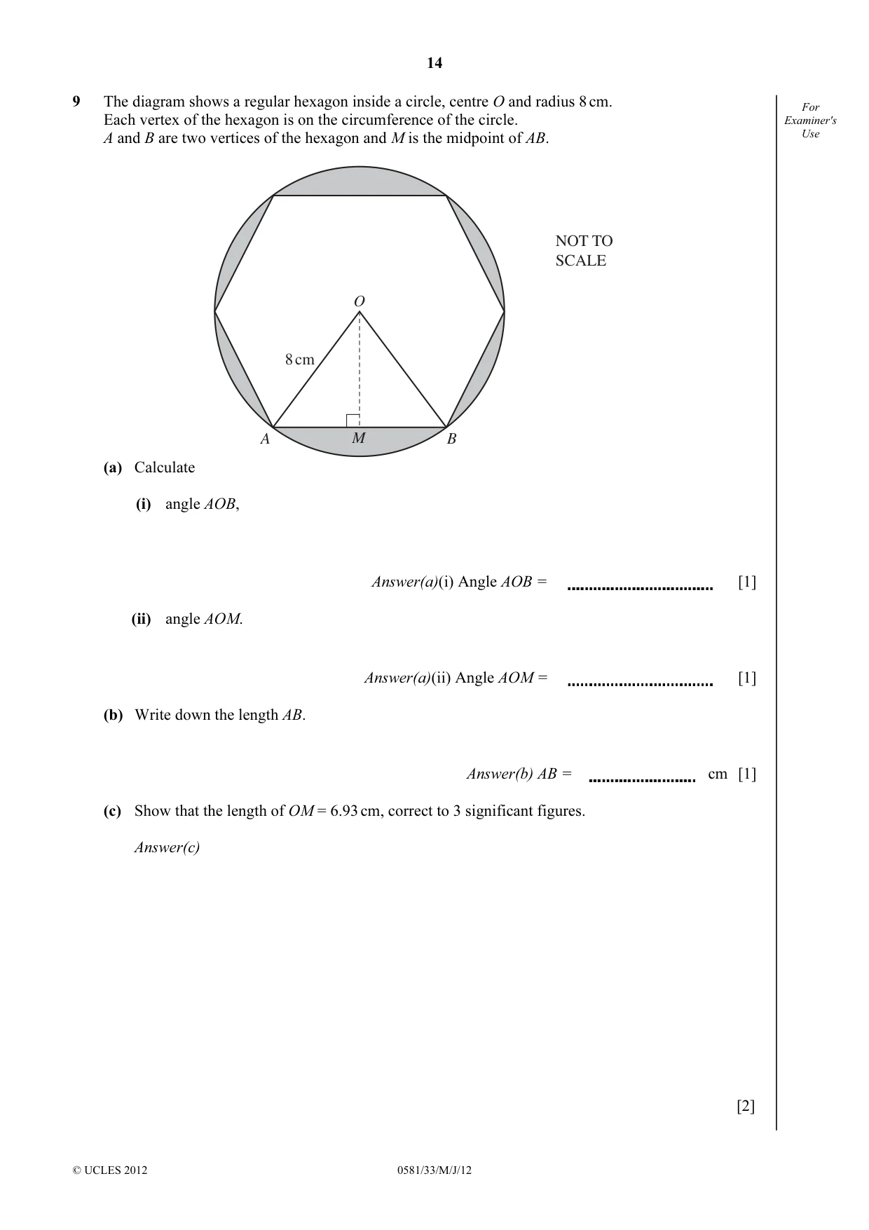 Cambridge IGCSE Mathematics (with coursework) 0581 2012 May/June Paper 3 · Variant 3 question paper, page 14 of 16
