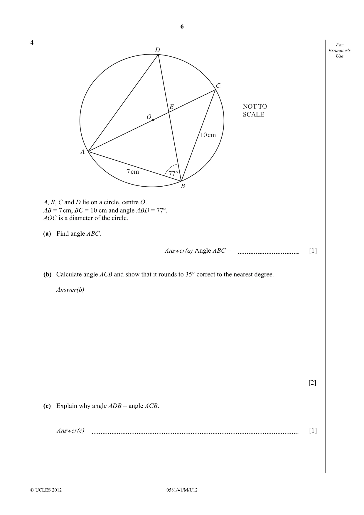 Cambridge IGCSE Mathematics (with coursework) 0581 2012 May/June Paper 4 · Variant 1 question paper, page 6 of 16