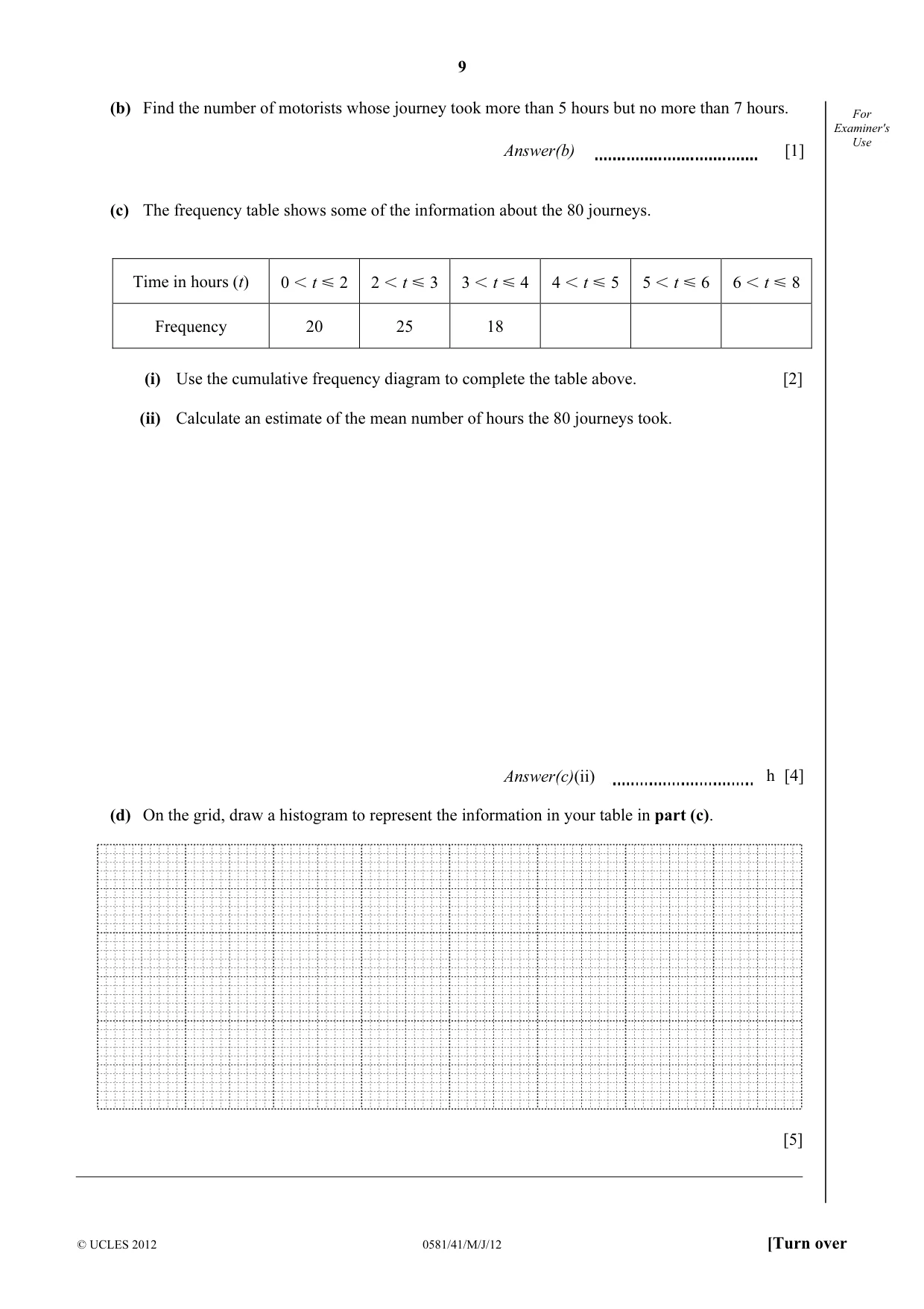 Cambridge IGCSE Mathematics (with coursework) 0581 2012 May/June Paper 4 · Variant 1 question paper, page 9 of 16