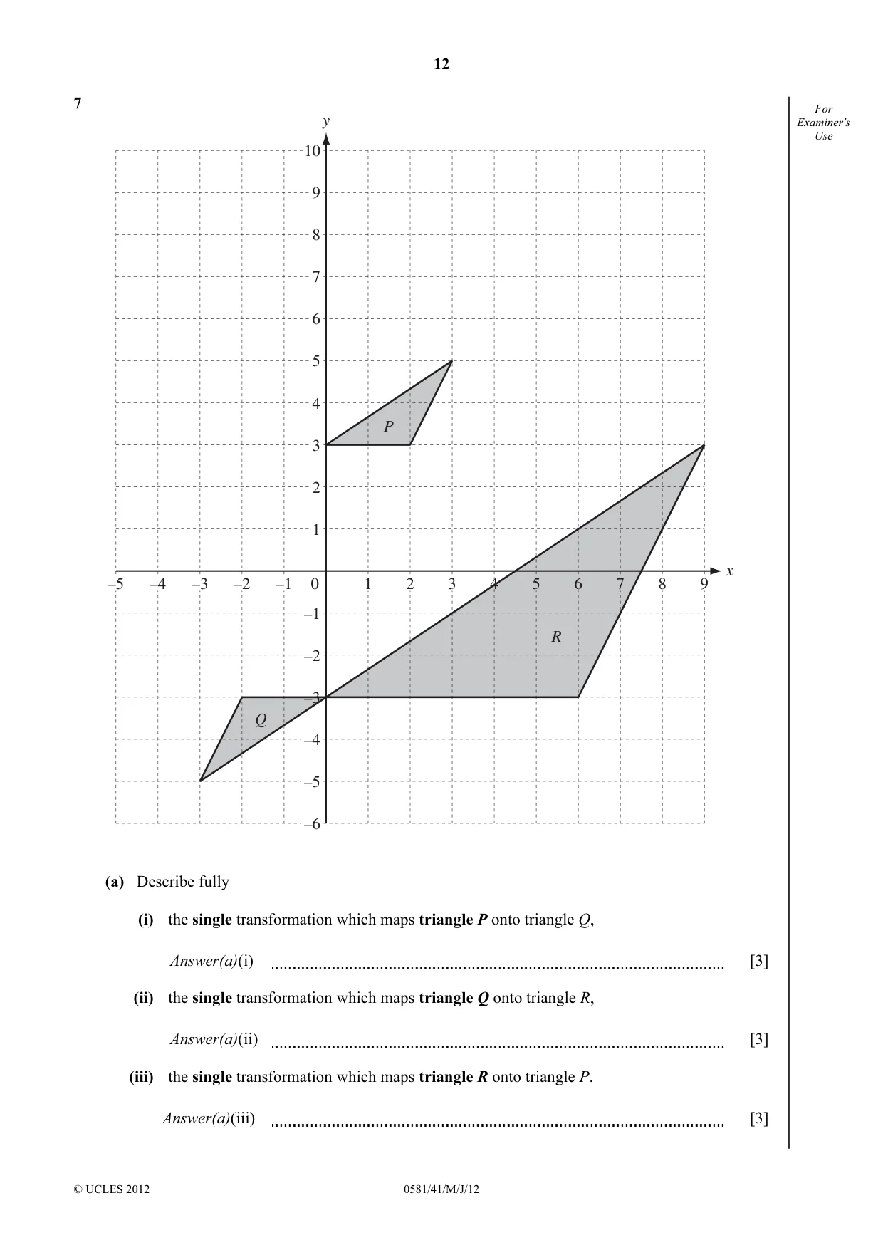 Cambridge IGCSE Mathematics (with coursework) 0581 2012 May/June Paper 4 · Variant 1 question paper, page 12 of 16