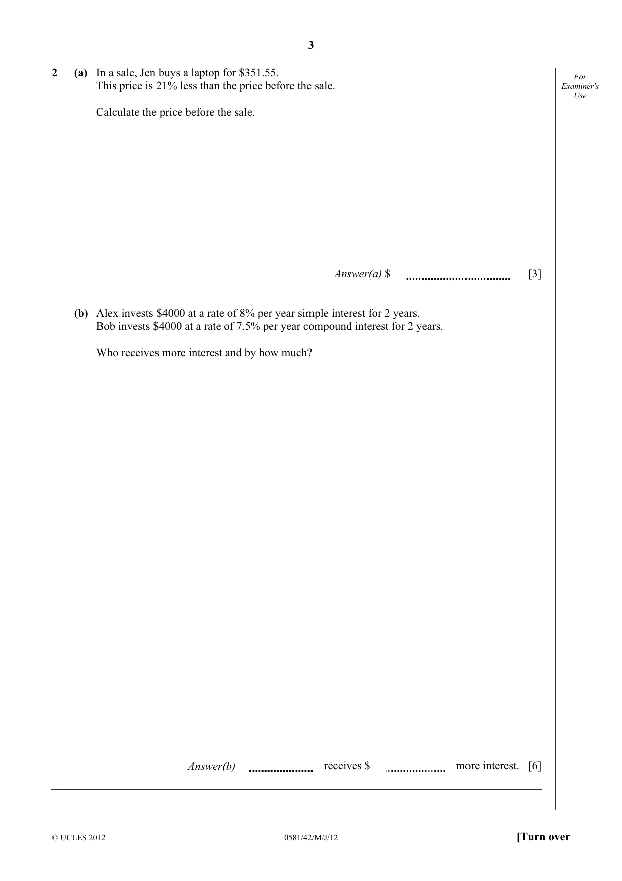 Cambridge IGCSE Mathematics (with coursework) 0581 2012 May/June Paper 4 · Variant 2 question paper, page 3 of 16