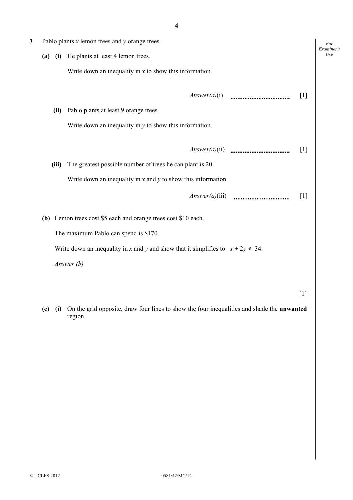 Cambridge IGCSE Mathematics (with coursework) 0581 2012 May/June Paper 4 · Variant 2 question paper, page 4 of 16