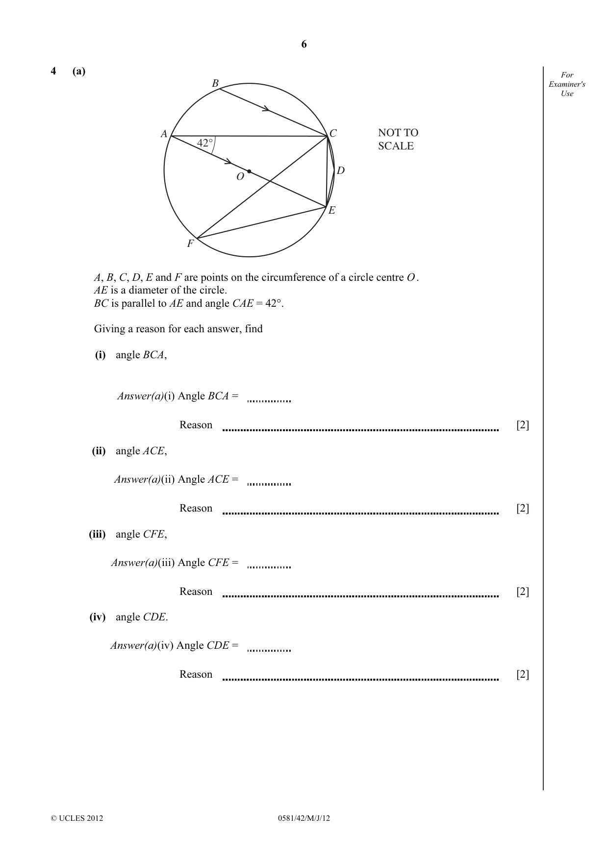 Cambridge IGCSE Mathematics (with coursework) 0581 2012 May/June Paper 4 · Variant 2 question paper, page 6 of 16