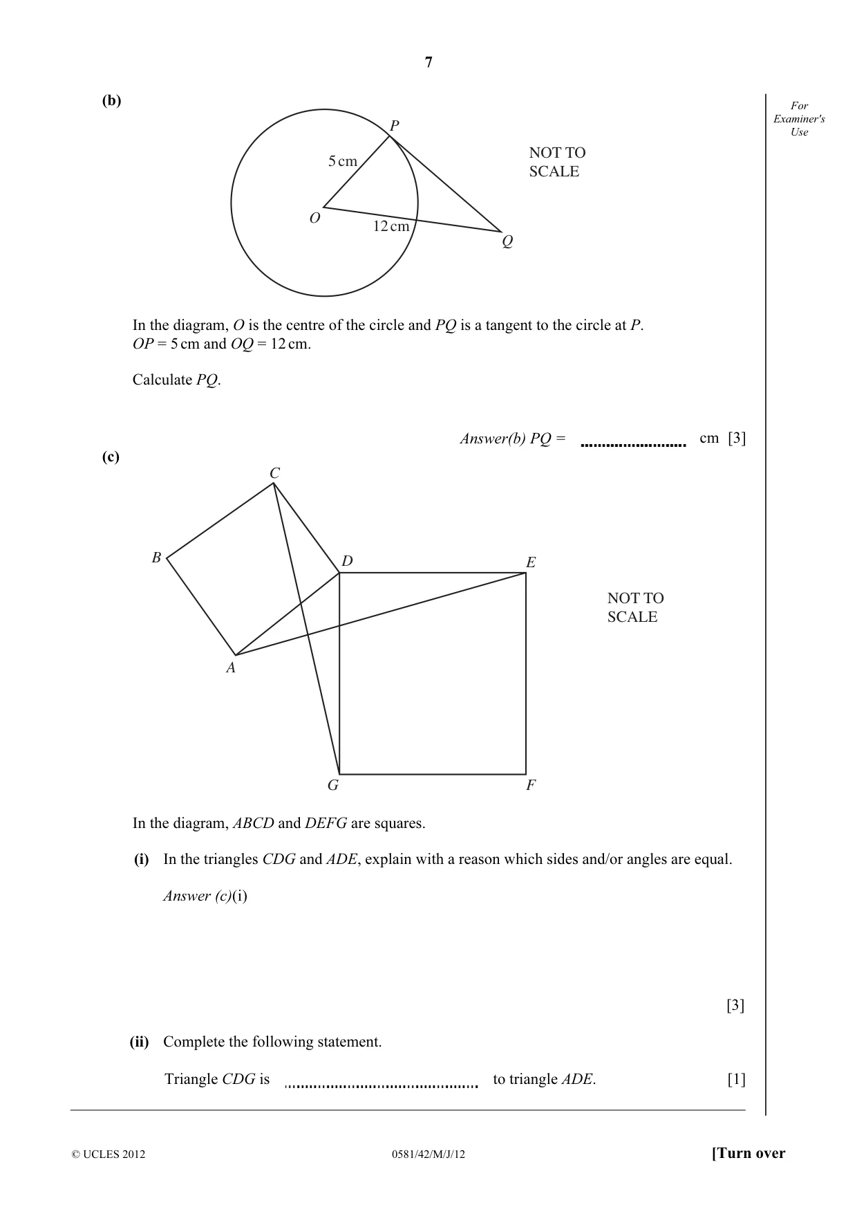 Cambridge IGCSE Mathematics (with coursework) 0581 2012 May/June Paper 4 · Variant 2 question paper, page 7 of 16