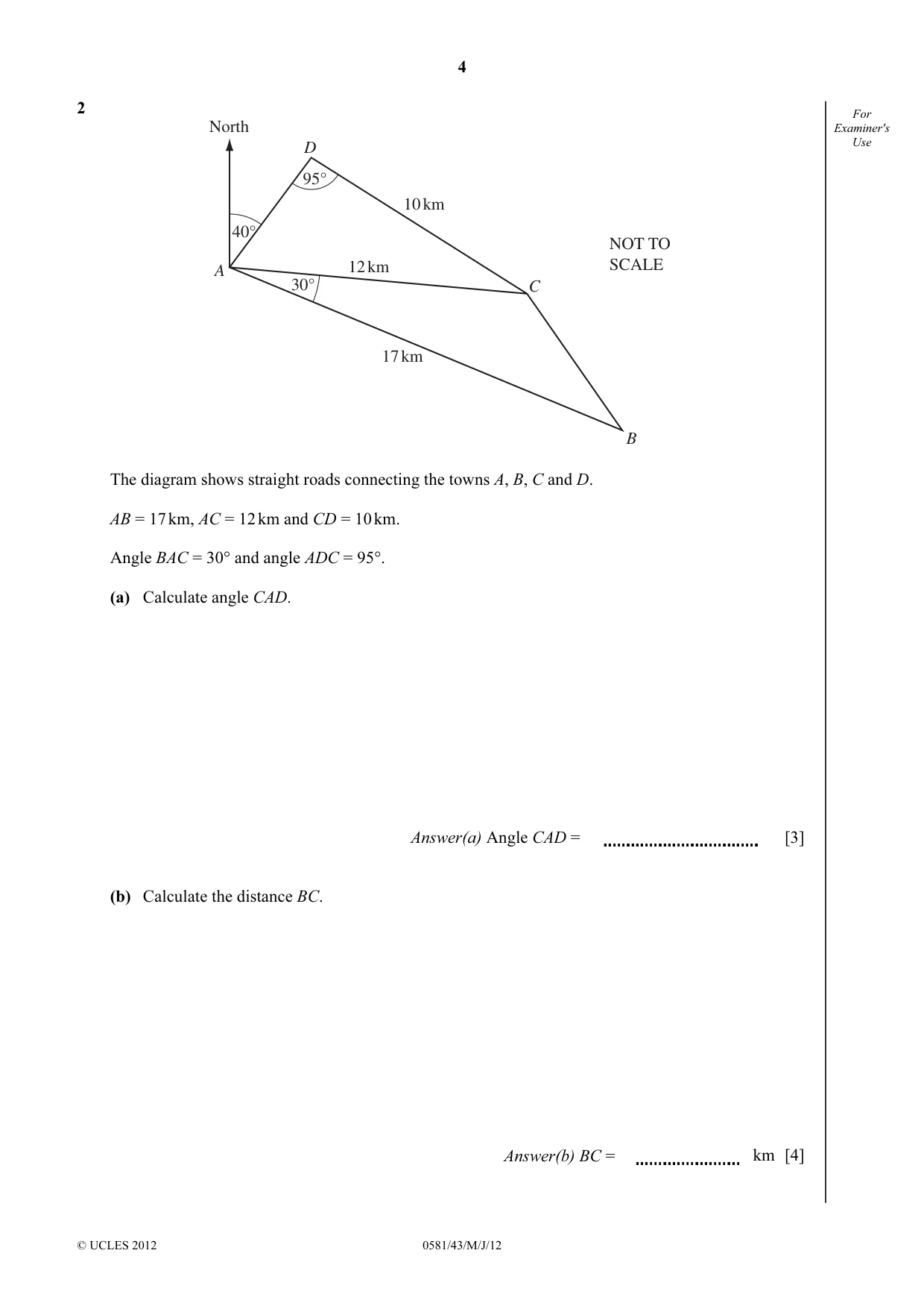 Cambridge IGCSE Mathematics (with coursework) 0581 2012 May/June Paper 4 · Variant 3 question paper, page 4 of 20