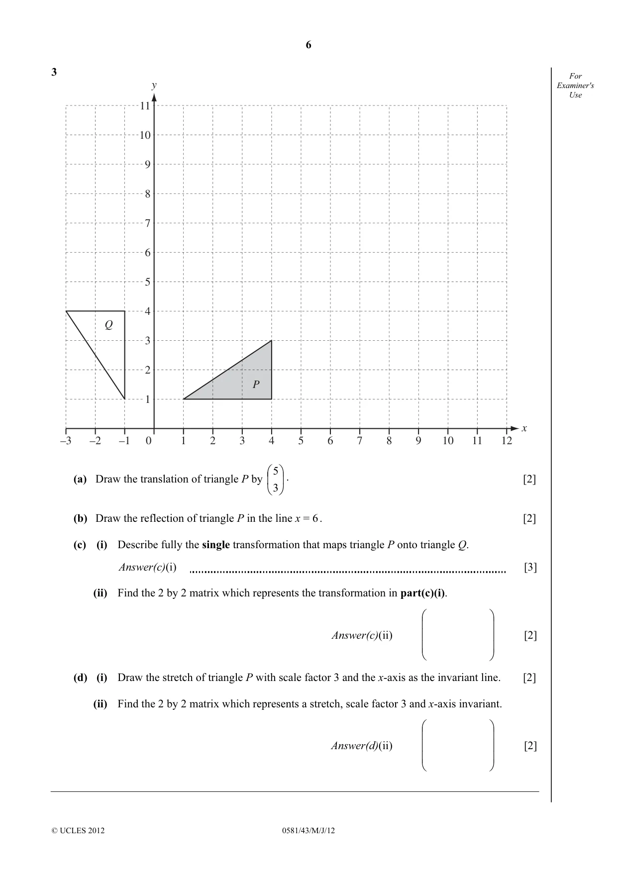 Cambridge IGCSE Mathematics (with coursework) 0581 2012 May/June Paper 4 · Variant 3 question paper, page 6 of 20