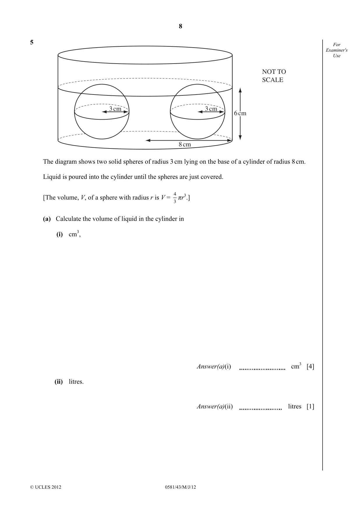 Cambridge IGCSE Mathematics (with coursework) 0581 2012 May/June Paper 4 · Variant 3 question paper, page 8 of 20