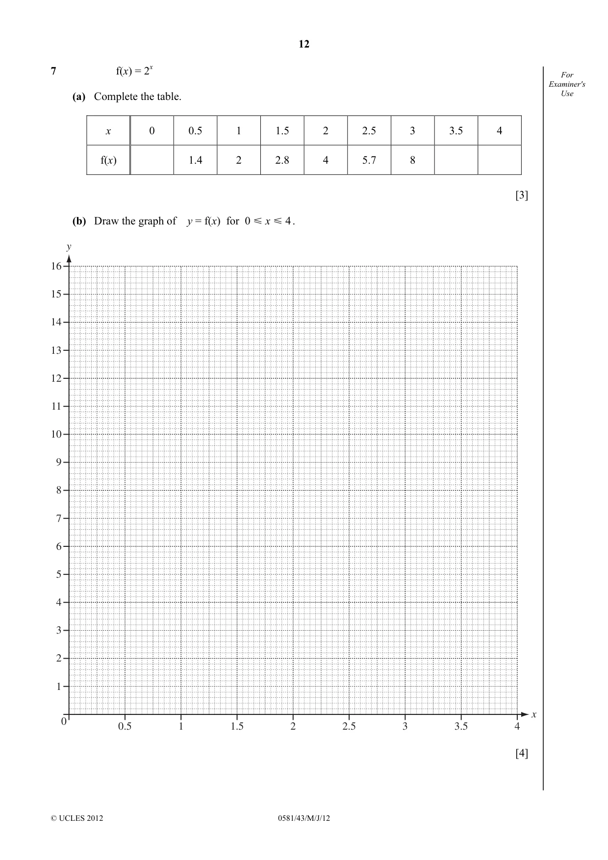 Cambridge IGCSE Mathematics (with coursework) 0581 2012 May/June Paper 4 · Variant 3 question paper, page 12 of 20