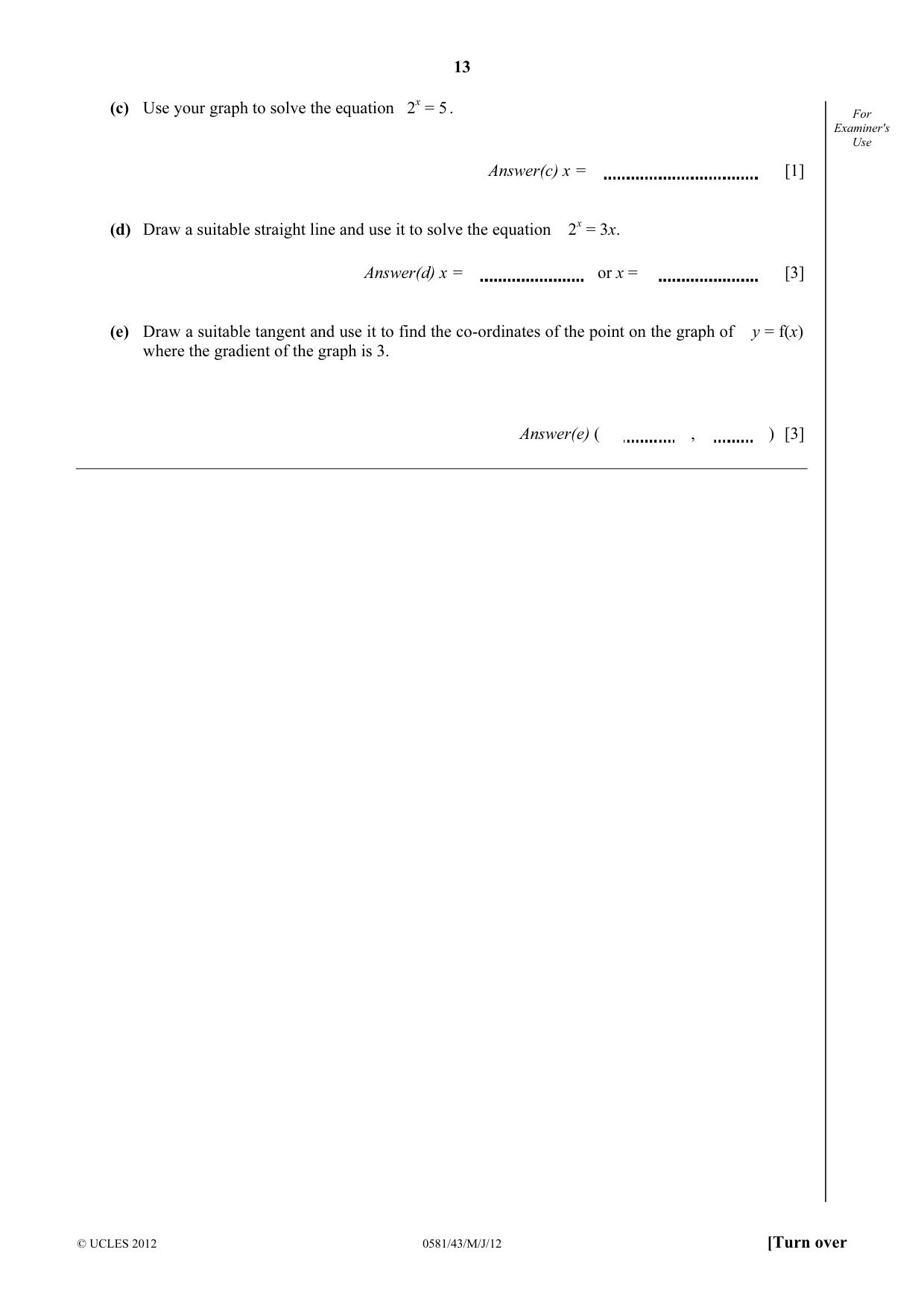 Cambridge IGCSE Mathematics (with coursework) 0581 2012 May/June Paper 4 · Variant 3 question paper, page 13 of 20