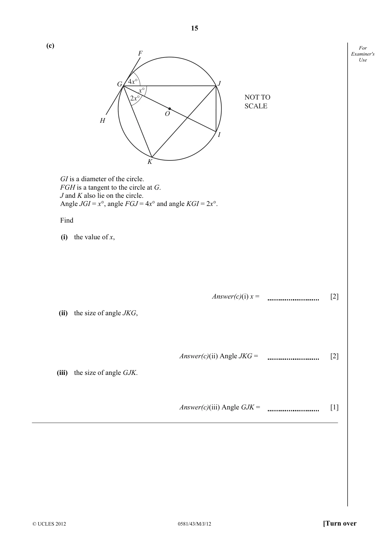 Cambridge IGCSE Mathematics (with coursework) 0581 2012 May/June Paper 4 · Variant 3 question paper, page 15 of 20
