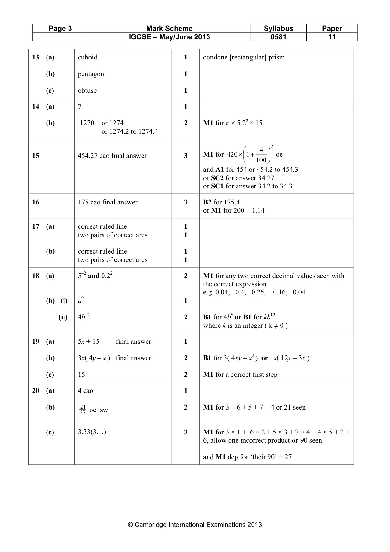 Mark scheme, page 3 of 3