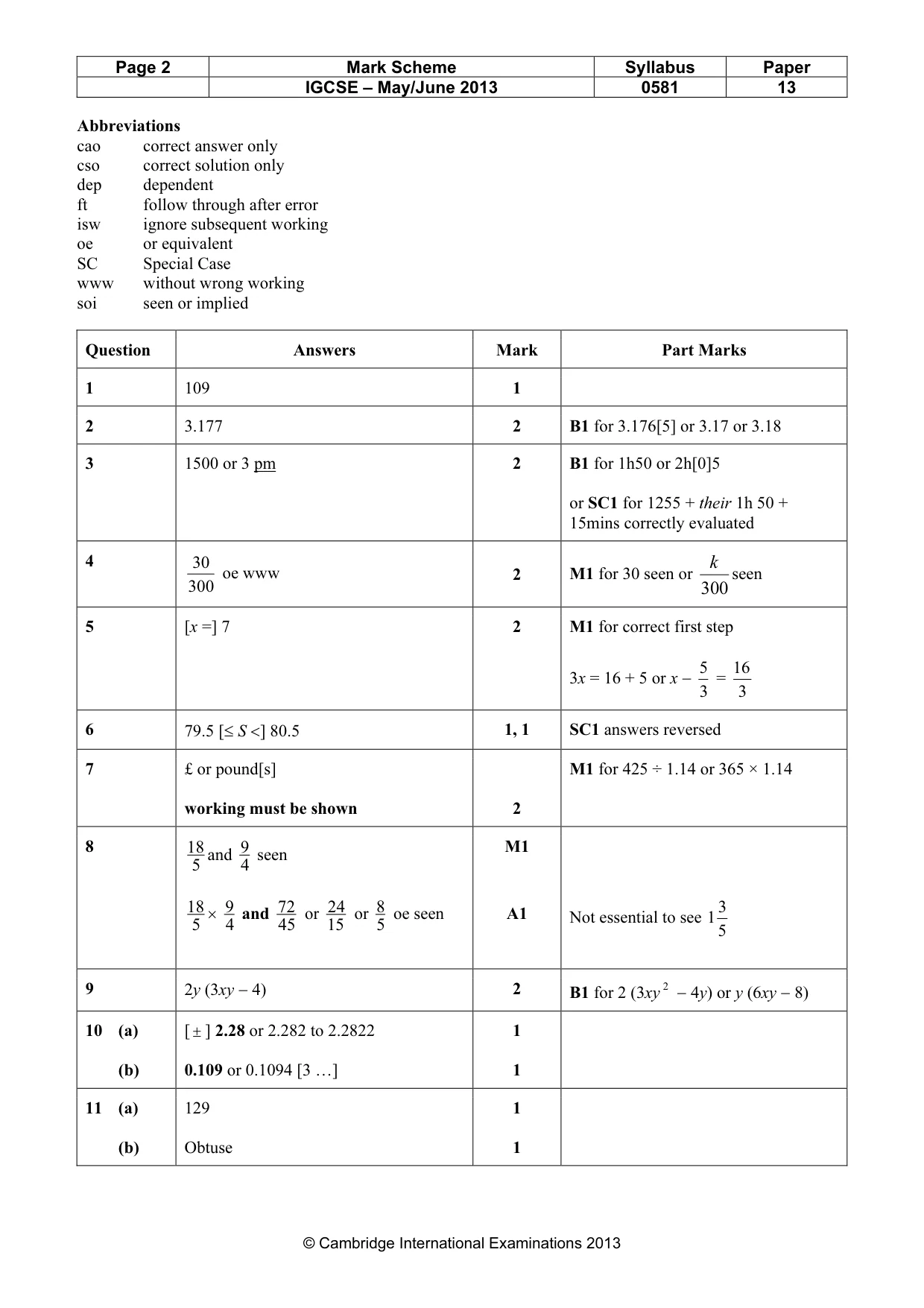 Mark scheme, page 2 of 4