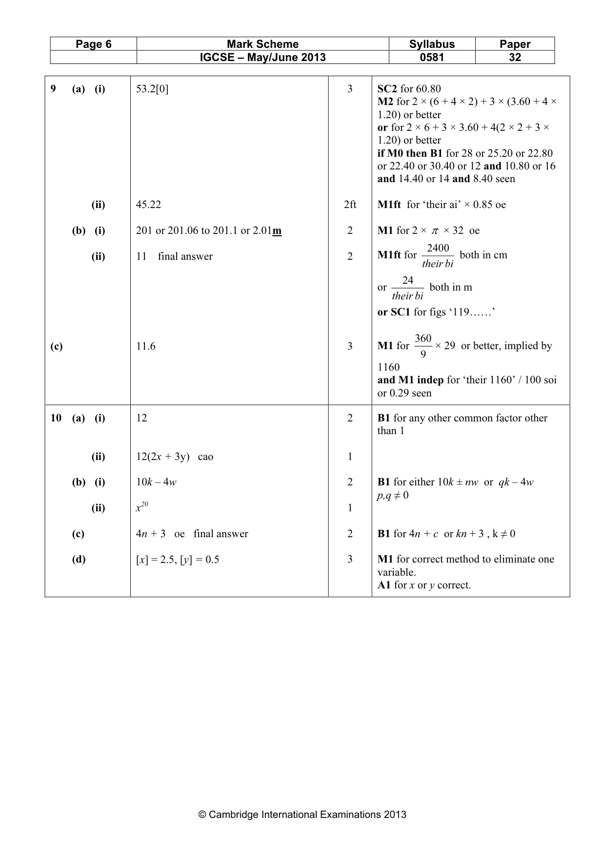 Mark scheme, page 6 of 6