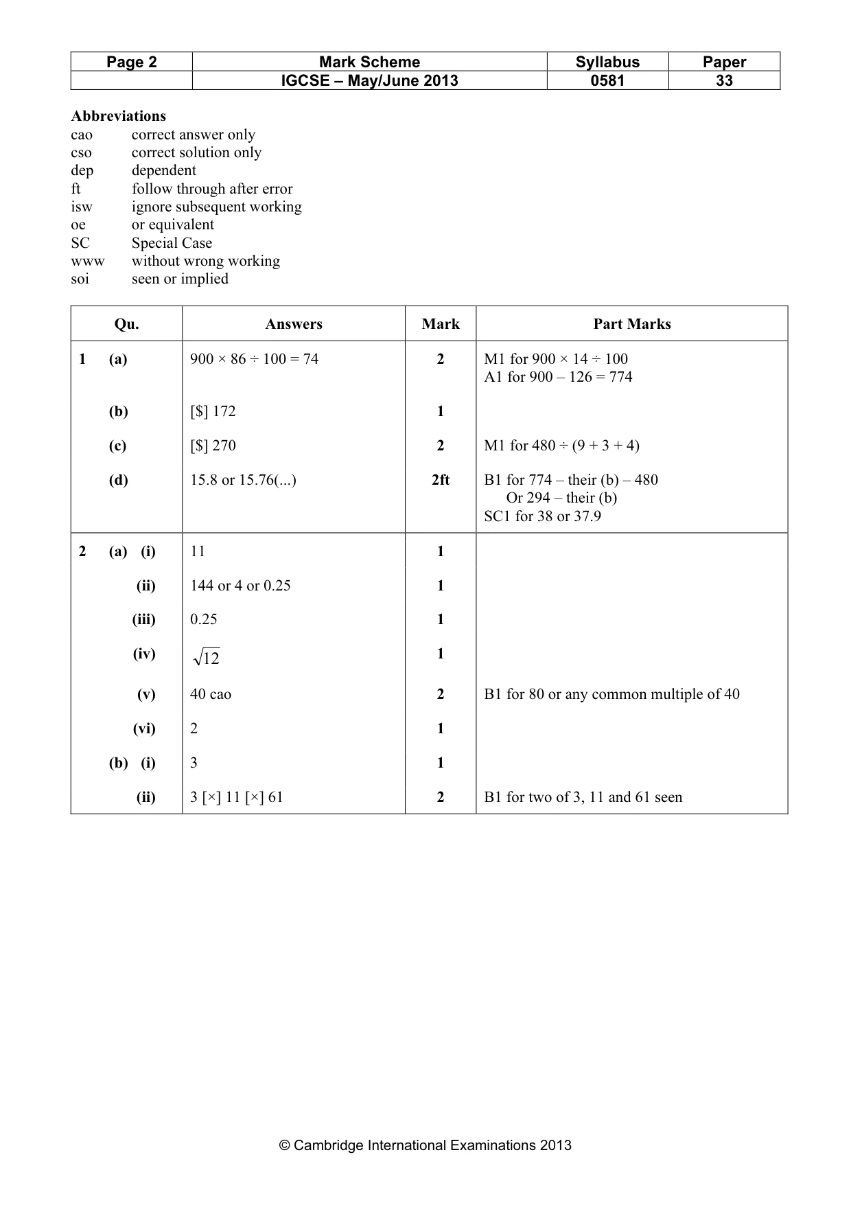 Mark scheme, page 2 of 5