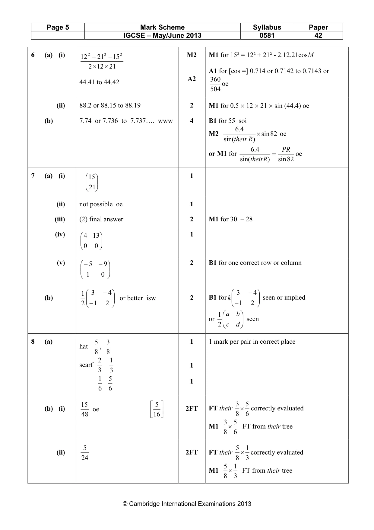 Mark scheme, page 5 of 7