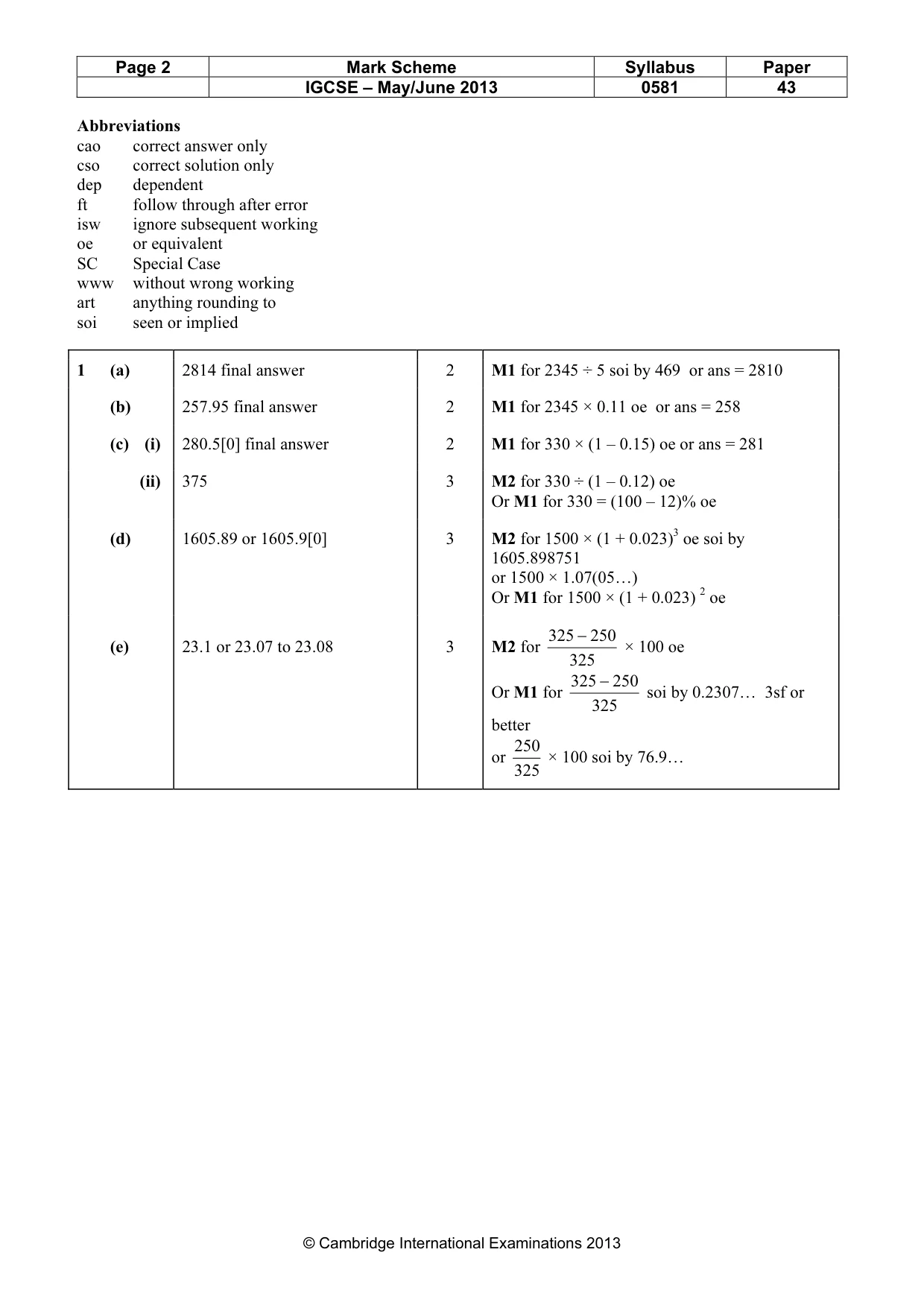 Mark scheme, page 2 of 6