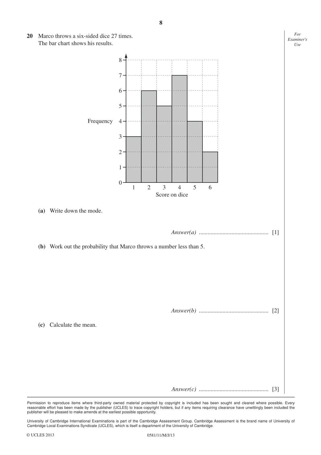 Cambridge IGCSE Mathematics (with coursework) 0581 2013 May/June Paper 1 · Variant 1 question paper, page 8 of 8