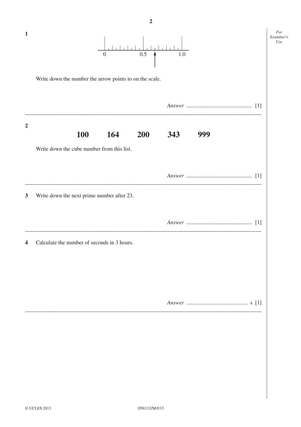 Cambridge IGCSE Mathematics (with coursework) 0581 2013 May/June Paper 1 · Variant 2 question paper, page 2 of 12