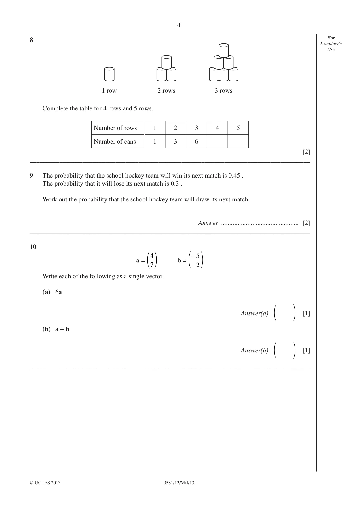 Cambridge IGCSE Mathematics (with coursework) 0581 2013 May/June Paper 1 · Variant 2 question paper, page 4 of 12