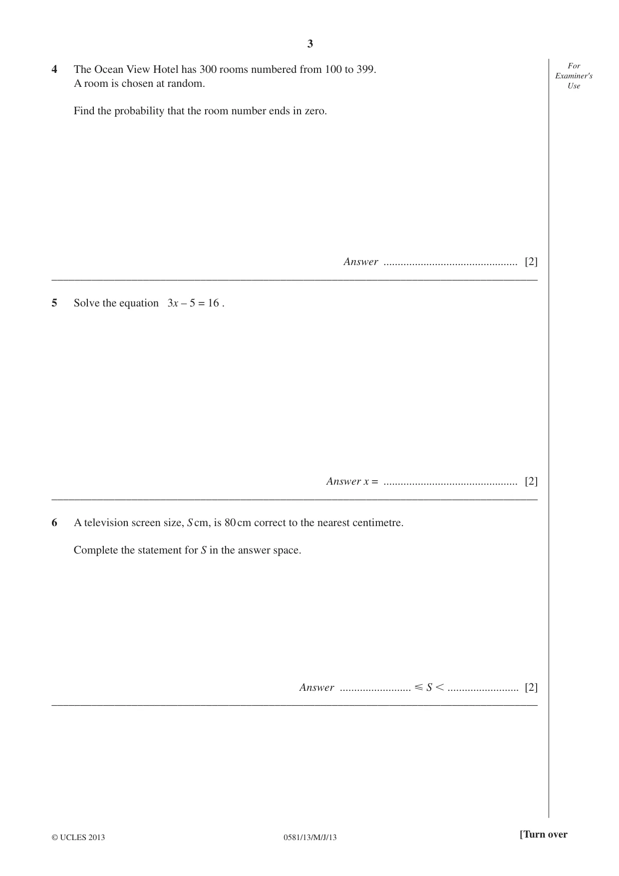 Cambridge IGCSE Mathematics (with coursework) 0581 2013 May/June Paper 1 · Variant 3 question paper, page 3 of 12