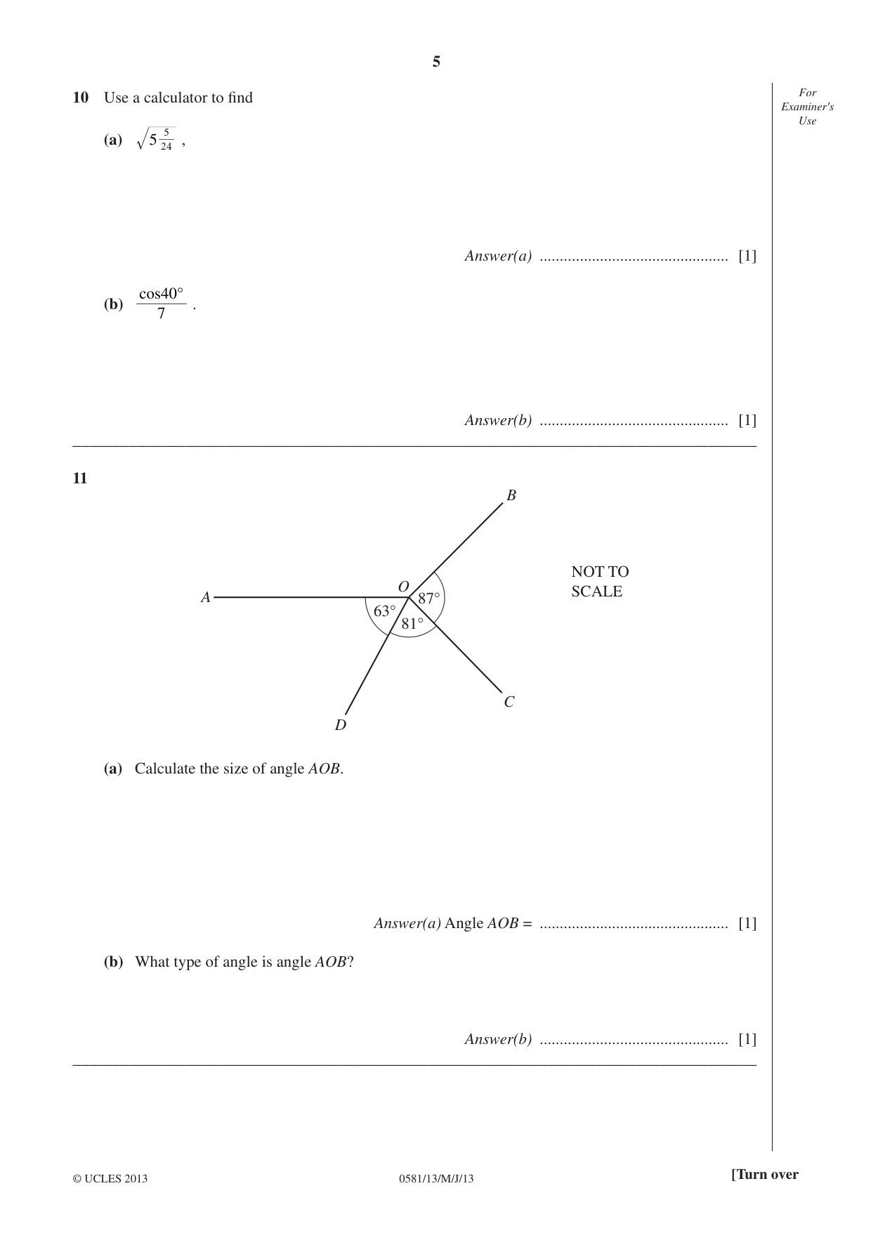 Cambridge IGCSE Mathematics (with coursework) 0581 2013 May/June Paper 1 · Variant 3 question paper, page 5 of 12