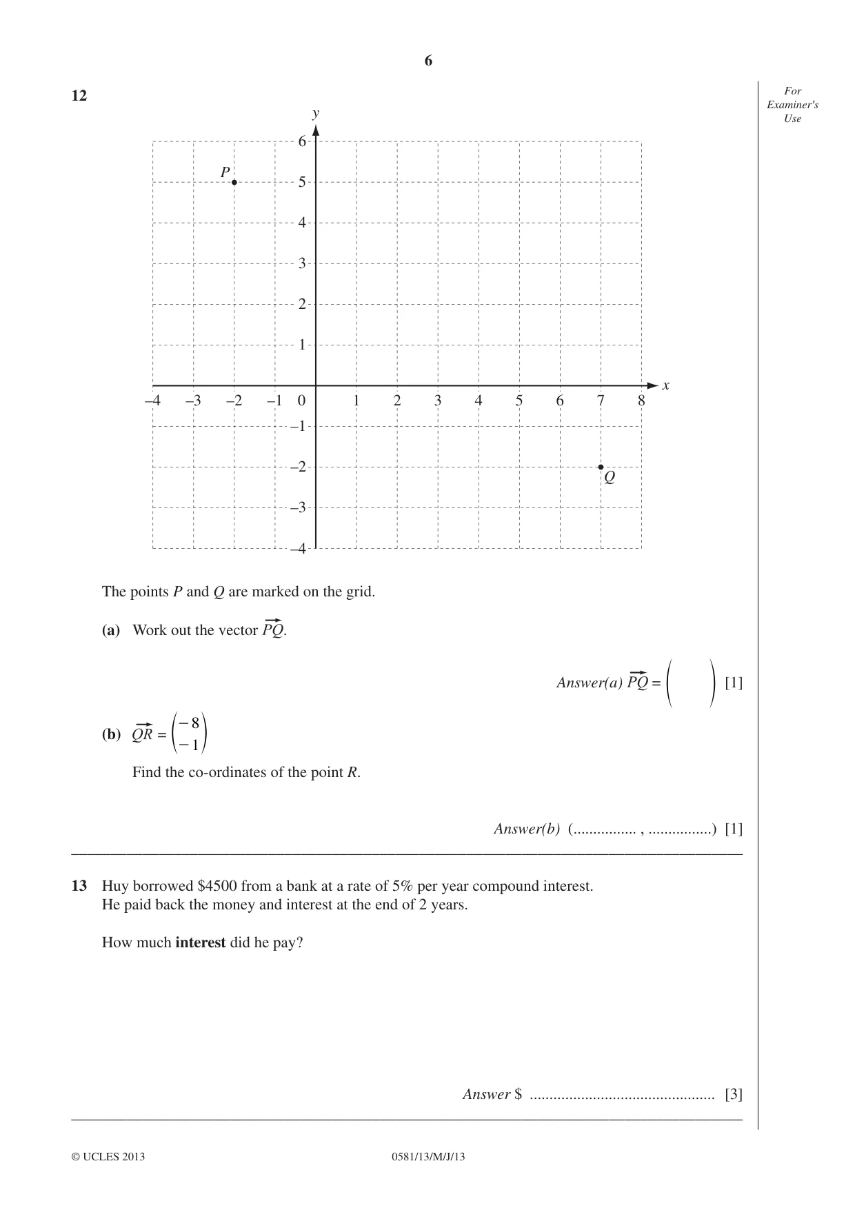 Cambridge IGCSE Mathematics (with coursework) 0581 2013 May/June Paper 1 · Variant 3 question paper, page 6 of 12