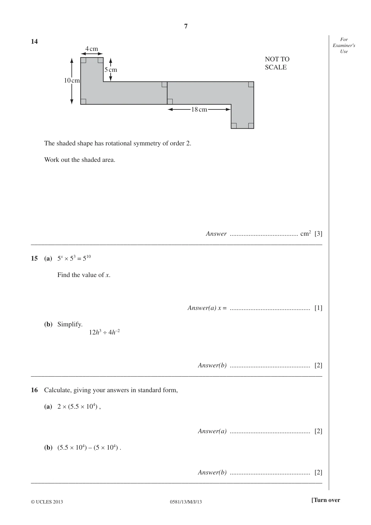 Cambridge IGCSE Mathematics (with coursework) 0581 2013 May/June Paper 1 · Variant 3 question paper, page 7 of 12